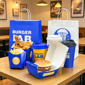 Boîtes en carton blanc biodégradable et recyclable imprimées sur mesure pour les en-cas rapides, les hamburgers, les frites, les plats frits - Product Image 6