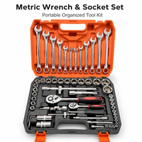 Ensemble d'outils de réparation automobile en acier au carbone 61 pièces, kit de clés à douille, 1 boîte à outils manuels