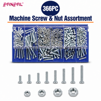 Kit d'assortiment de vis et d'écrous 366 pièces, fixations métalliques emballées dans une boîte en plastique pour projets d'entretien en atelier