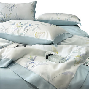 Parure de lit en coton à motif floral, quatre pièces, couette d'été, drap doux pour la peau, impression réactive - Product Image 5