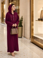 Robe longue musulmane en polyester YSYL, ornée de perles, décontractée, pour tous les jours, pour les fêtes, vêtements islamiques, abaya à capuche ODM pour femmes