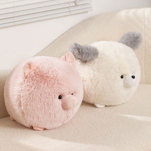 Peluche ronde super douce de 30cm adorable cochon rose et chien blanc, oreillers en peluche pour la maison, cadeaux de décoration pour enfants - Product Image 5