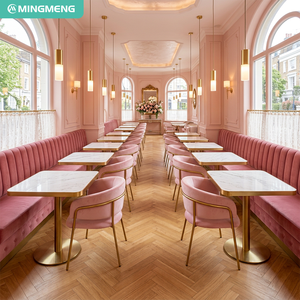 MINGMENG <b>Pink</b> Velvet Restaurant Chair With Gold <b>Frame</b> Cushioned Modern Dining Furniture For Commercial Use - Product Image 1