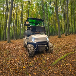 Voiturette de golf <span class=keywords><strong>électrique</strong></span> 6 <span class=keywords><strong>places</strong></span> pour parc d'obstacles, avec moteur AC 72V 7.5KW, batterie au lithium, pour les trajets des équipes le jour de la course et chariot de transport de panneaux muraux - Product Image 1