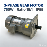 Motor Gear 3-Fasa Tai Chuang TCG 750W 1HP, Pemasangan Flens Vertikal, Reducer AC, 220/380V IP55, Rasio Reduksi 15:1