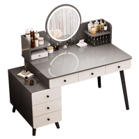 Table de toilette moderne nordique en MDF extensible pour femme avec miroir de maquillage sur pied à LED et tiroirs de rangement pour appartement et chambre