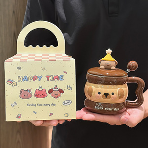 Tasse à eau mignonne de dessin animé, tasse en céramique créative à l'effigie d'animaux, avec couvercle, pour la maison, le bureau, cadeau d'anniversaire pour amis - Product Image 4