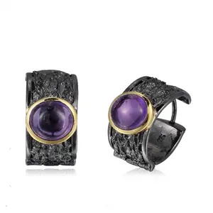 Amethyst 925 Thailand Sterling Silver Clip Beautiful Earrings for Girls