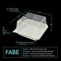 Boîte d'emballage carrée en plastique PET transparent jetable et écologique avec support pour fourchette, idéale pour le pain et les gâteaux