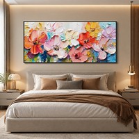 Peinture florale texturée 3D en acrylique peinte à la main, art mural abstrait moderne sur toile avec cadre pour la décoration du salon ou de l'hôtel