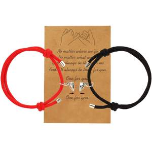 Novel Set gelang pasangan <span class=keywords><strong>Magnet</strong></span> terhubung sentuh, perhiasan gelang pasangan hati hitam dan merah untuk pasangan - Product Image 3