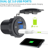 Prise de charge rapide double USB QC3.0 améliorée 12V/24V |   Voltmètre numérique LED, interrupteur à commande tactile
