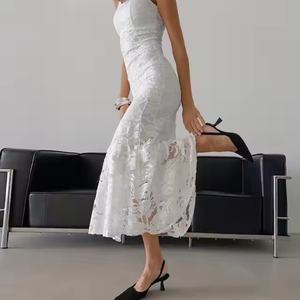 Robe d'été décontractée blanche pour femme, sans manches, à bretelles en dentelle, en coton, idéale pour les vacances – Vente chaude OEM - Product Image 6