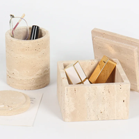 SAIDKOCC D12x8cm boîte de rangement décorative en travertin pour bijoux en marbre naturel salle de bain vanité organisateur bidon pour coton-tige