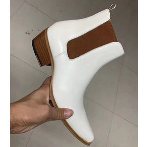 Ammortizzatore resistente da <span class=keywords><strong>uomo</strong></span> Top in pelle di mucca stivali Chelsea Casual antiscivolo scarpe bianche stile Cowboy - Product Image 5