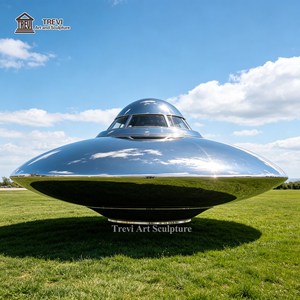 Scultura UFO Moderna in Acciaio Inossidabile Lucidato a Specchio, Decorazione per Giardino, Prato, Parco, Centrotavola Artistico - Product Image 3