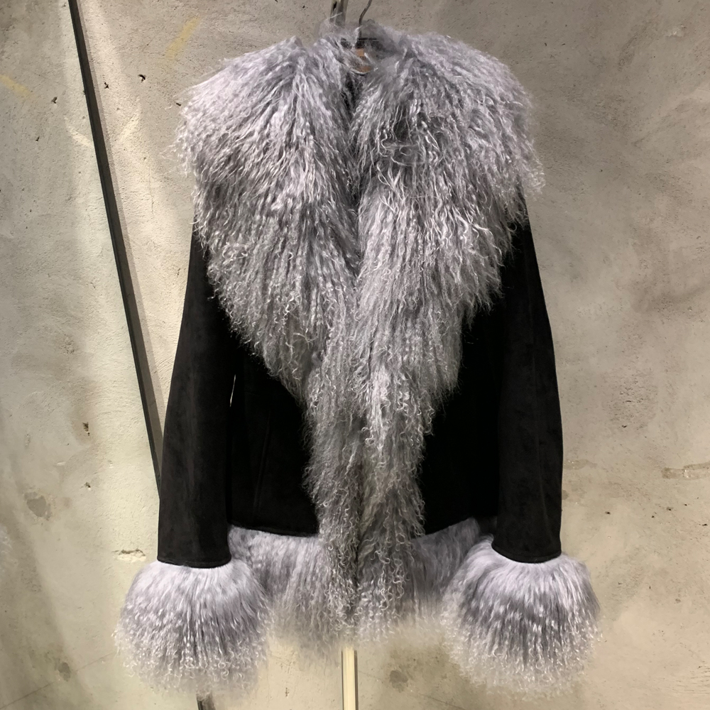 Black suede+Gray fur