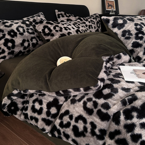 Leopard Print Rabbit Fleece <b>Bedding</b> <b>Set</b> Four Piece Winter Warm Double Sided Flannel Coral Fleece Duvet Cover Sheet <b>Set</b> - Product Image 3