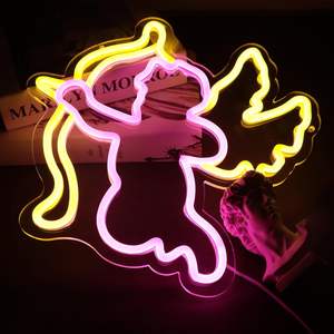 Cupid <span class=keywords><strong>Demon</strong></span> <span class=keywords><strong>Neon</strong></span> Sign Pink Yellow LED Wall Decor para niñas Dormitorio Boda Sala de estar para el Día de San Valentín Navidad Acrílico - Product Image 1