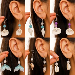 Nuevos Aretes de la Colección Océano, Estilo Bohemio, con Conchas y Piedras Naturales, Juego de Aretes Largos con Perlas - Product Image 2