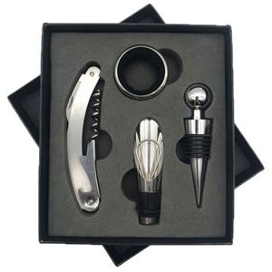 Top Seller Online 4pcs Personalized Eco-Friendly Stainless Steel <b>Wine</b> Bottle Opener Set Multi-function Corkscrew Drip Ring - Product Image 4