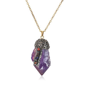 Collier en acier inoxydable avec pendentif en cristal multicolore naturel, bijoux de mode Chakra, strass et pierres précieuses irrégulières de forme libre - Product Image 1