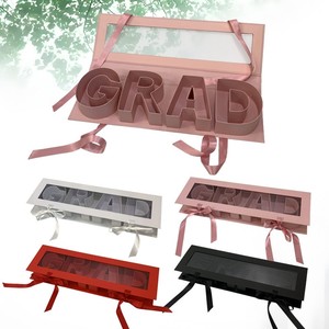 Caja de Regalo de Graduación con Diseño de Letras GRAD y Ventana para Flores, Caja de Papel Rígido Plegable 3D para Floristería - Product Image 1