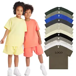 Nuovo stile 305gsm 100% cotone personalizzato stampabile Logo felpa oversize T shirt per bambini di alta qualità stampa semplice per bambini Tshirt