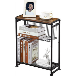 Small Side <strong>Table</strong> for Small Spaces Slim End <strong>Table</strong> with Magazine Holder <strong>Skinny</strong> <strong>Bedside</strong> <strong>Table</strong> Nightstand Bedroom Rustic Brown - Product Image 2