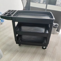 Carrito de Servicio Plegable Práctico, Resistente, Industrial, para Almacén, con 3 Niveles de Estantes de PP, Cuatro Ruedas Giratorias, Mango de Empuje Manual, OEM