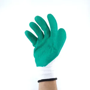 Factory Wholesale 13G White Polyester Green Latex Finish Construction Gloves Industrial Safety Latex Coated Work Gloves