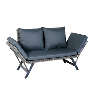 1 PCS Modern Outdoor Wicker Foldable Two <b>Seat</b> <b>Bench</b> with Dark Grey Cushion - Product Image 6