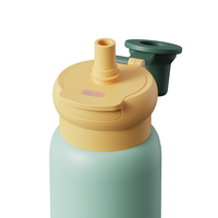 Bouteille d'eau isotherme en acier inoxydable pour enfants, 600 ml, avec double couvercle (paille et bec verseur), sans BPA, idéale pour l'école