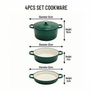 Ensemble de 4 casseroles en fonte émaillée verte E-Top, ustensiles de cuisine, <span class=keywords><strong>cocottes</strong></span> en fonte - Product Image 4