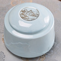 Boîte à thé hermétique en céramique personnalisée pour café, grande capacité, cyan, effet craquelé, ronde, en porcelaine, pour le stockage du thé Pu-erh avec couvercle, cadeau