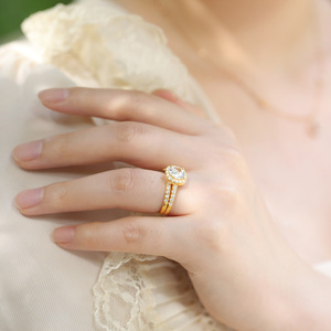 Bộ nhẫn cưới đính hôn bạc Ý 925 OAHLAN mạ rhodium, đá zircon cubic cắt halo 1.5CT, trang sức thời trang nữ - Product Image 6