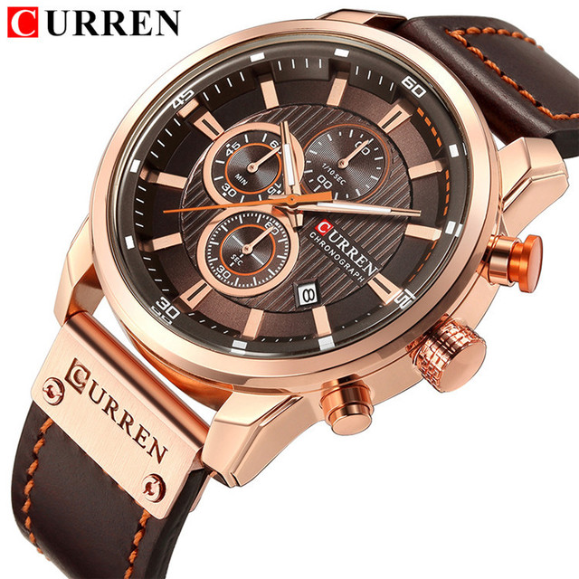 CURREN 8291 Leather Watches Men Brand Waterproof Chronograph Quartz Watch