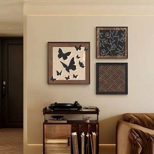 Arte de pared enmarcado, pintura al óleo abstracta sobre lienzo, marco negro rectangular para decoración de sala de estar y comedor - Product Image 4