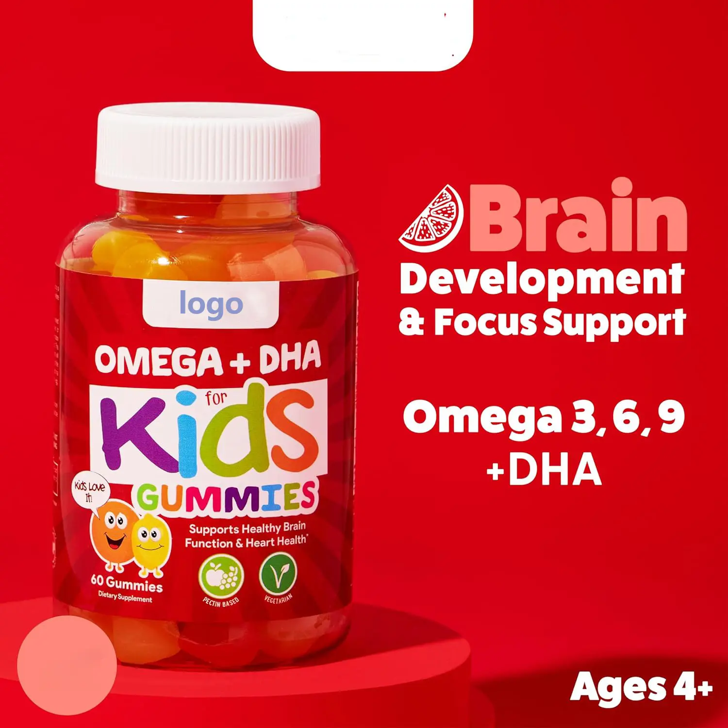 Vegan çocuk onaylı gummies beyin gelişimi için omega 3 6 9 DHA multivitamin çocuk sakızlı vitaminleri ile odak desteği