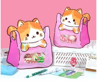 Sac cadeau unique refermable avec fenêtre transparente, motif chat et chien de dessin animé mignon, idéal pour les fêtes d'enfants, emballage de bonbons, de collations et de jouets