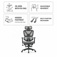 Chaise de bureau ergonomique moderne populaire à dossier haut en maille noire avec accoudoirs 3D réglables en hauteur et soutien lombaire pour la maison, le bureau, la chambre et l'hôtel