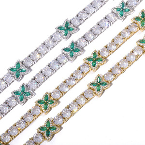 Tarnish Free Hip Hop 5mm Zircon Tennis <b>Chain</b> Four Leaf Necklace Women Simple High Quality Zircon Jewelry Set - Product Image 4