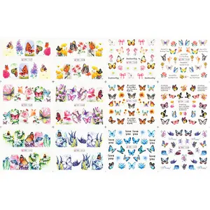 Оптовая продажа, водные переводные наклейки для ногтей с изображением бабочек и цветов, переводные наклейки для ногтей от поставщика