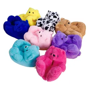 Wholesale of excellent teddy bear plush slippers, fluffy and warm household shoes