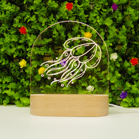 Méduse ovale motif de gravure au laser acrylique cadeau d'anniversaire en bois ensemble cadeau bois LED Base veilleuse ensemble cadeau promotionnel H