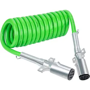 7 Way Electrical Power Heavy Duty Green Coiled Trailer Cord Coil Cable Wire for Semi Trucks