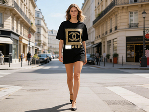 ZiTong Women's Gold Rhinestone Double C Logo Graphic Oversized T-Shirt <strong>Dress</strong> Casual Short Sleeve Tee <strong>Dress</strong> (Multi-Color) - Product Image 1