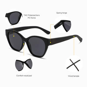 แว่นกันแดดทรงแคทอายขนาดใหญ่สไตล์คลาสสิกสำหรับผู้หญิง กรอบพลาสติก เลนส์โพลาไรซ์ ขาแว่นไม้ ป้องกันรังสียูวี 400 - Product Image 1