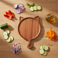 Assiette de petit-déjeuner en bois massif écologique en forme de chat, planche de service décorative réutilisable avec poignée en queue de chat pour les amoureux des chats