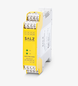 Relé de dos manos seguro, 2NO, Tipo IIIC, 2 contactos seguros, entrada por botón 1NO/1NC, arranque automático, SIL3/Cat4/PLe, 24V AC/DC - Product Image 1